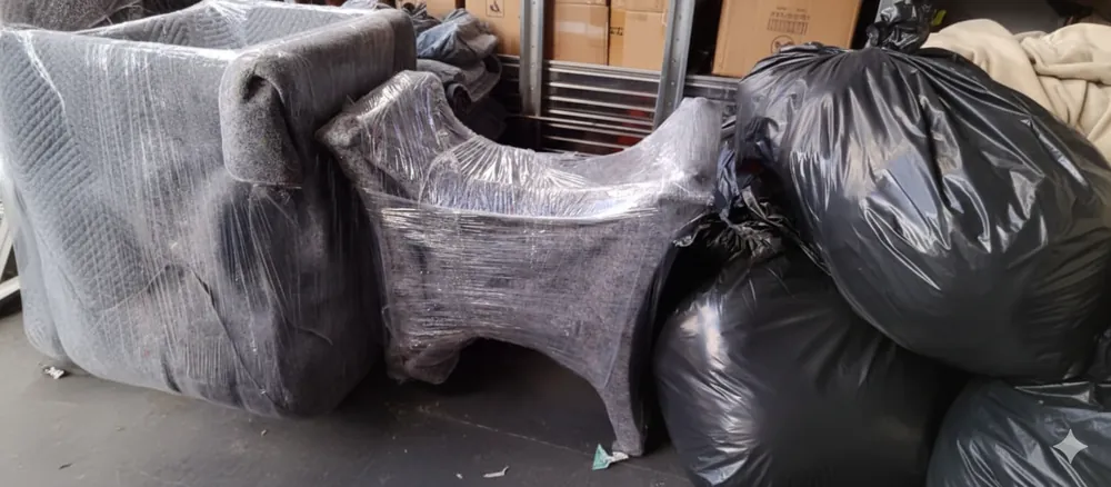 Muebles envueltos en plástico protector